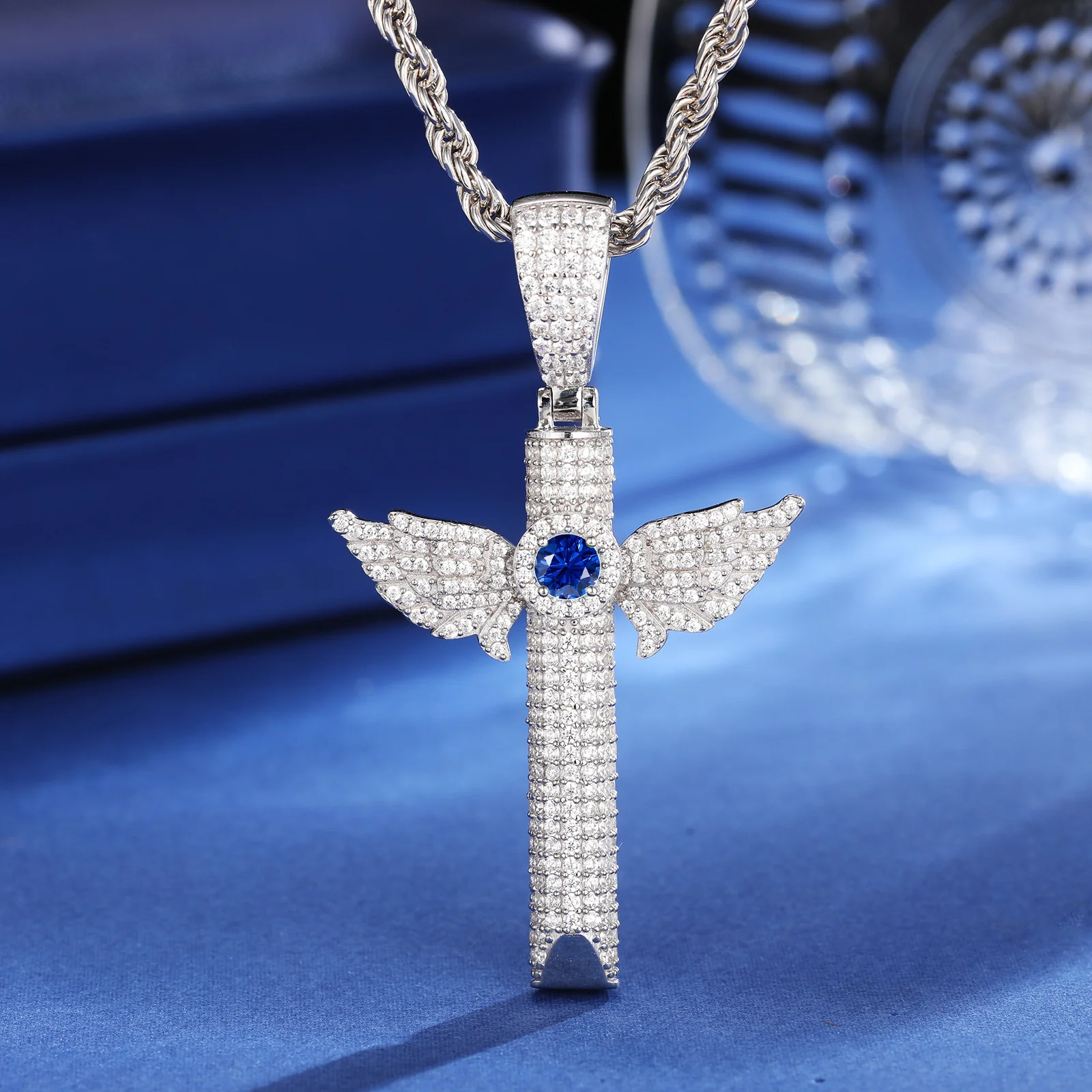 MOISSANITE DIAMOND BIRTHSTONE WING WHISTLE BREATHING PENDANT NECKLACE IN STERLING SILVER - Image 4
