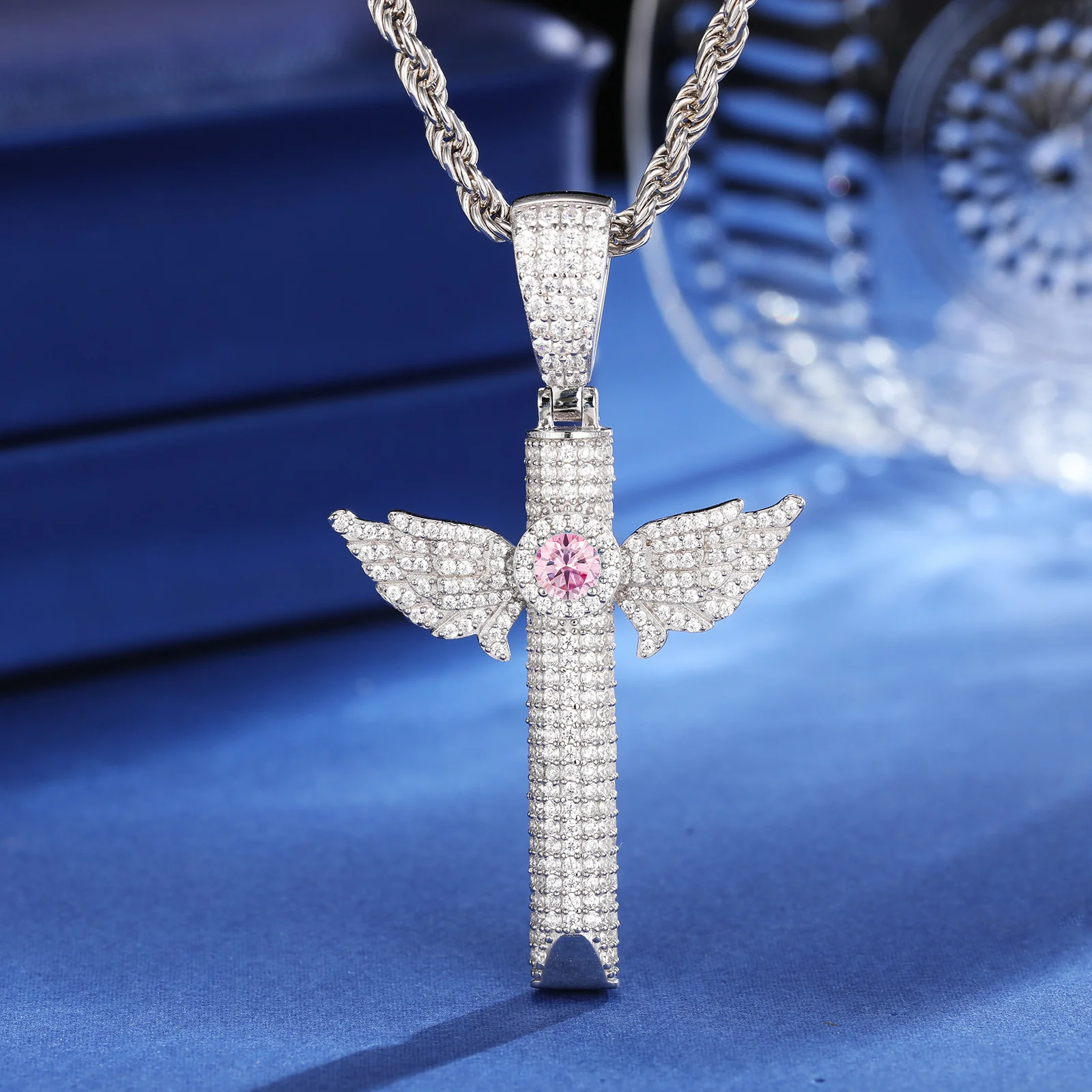 MOISSANITE DIAMOND BIRTHSTONE WING WHISTLE BREATHING PENDANT NECKLACE IN STERLING SILVER - Image 8