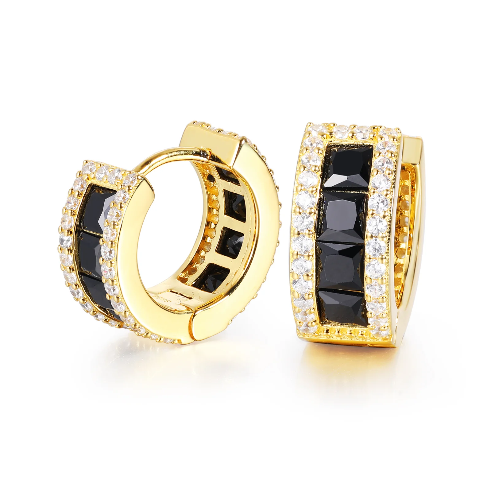 MOISSANITE DIAMOND BLACK BAGUETTE HOOP EARRINGS IN STERLING SILVER - Image 3