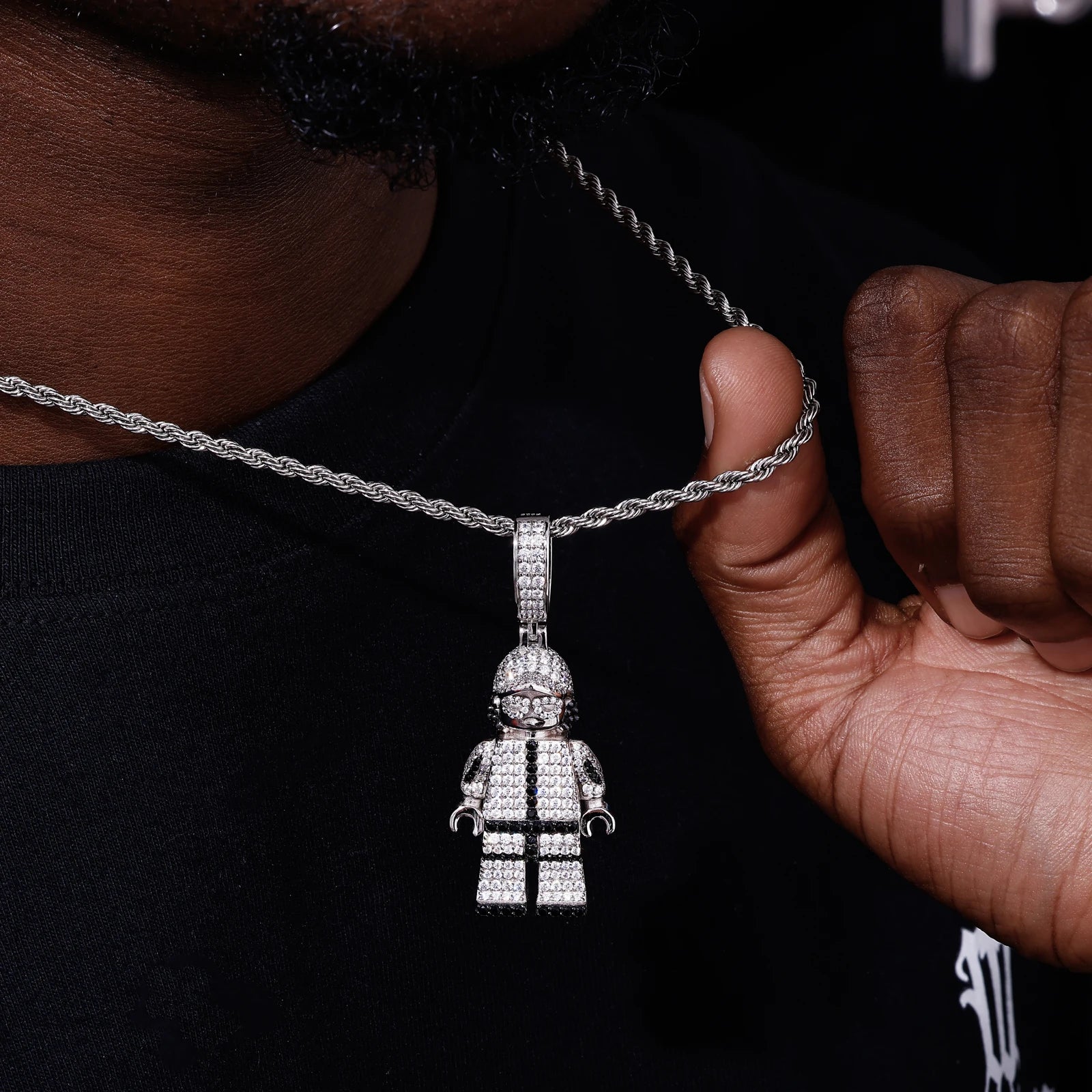 MOISSANITE DIAMOND BLOCK RAPPER PENDANT IN STERLING SILVER - Image 3