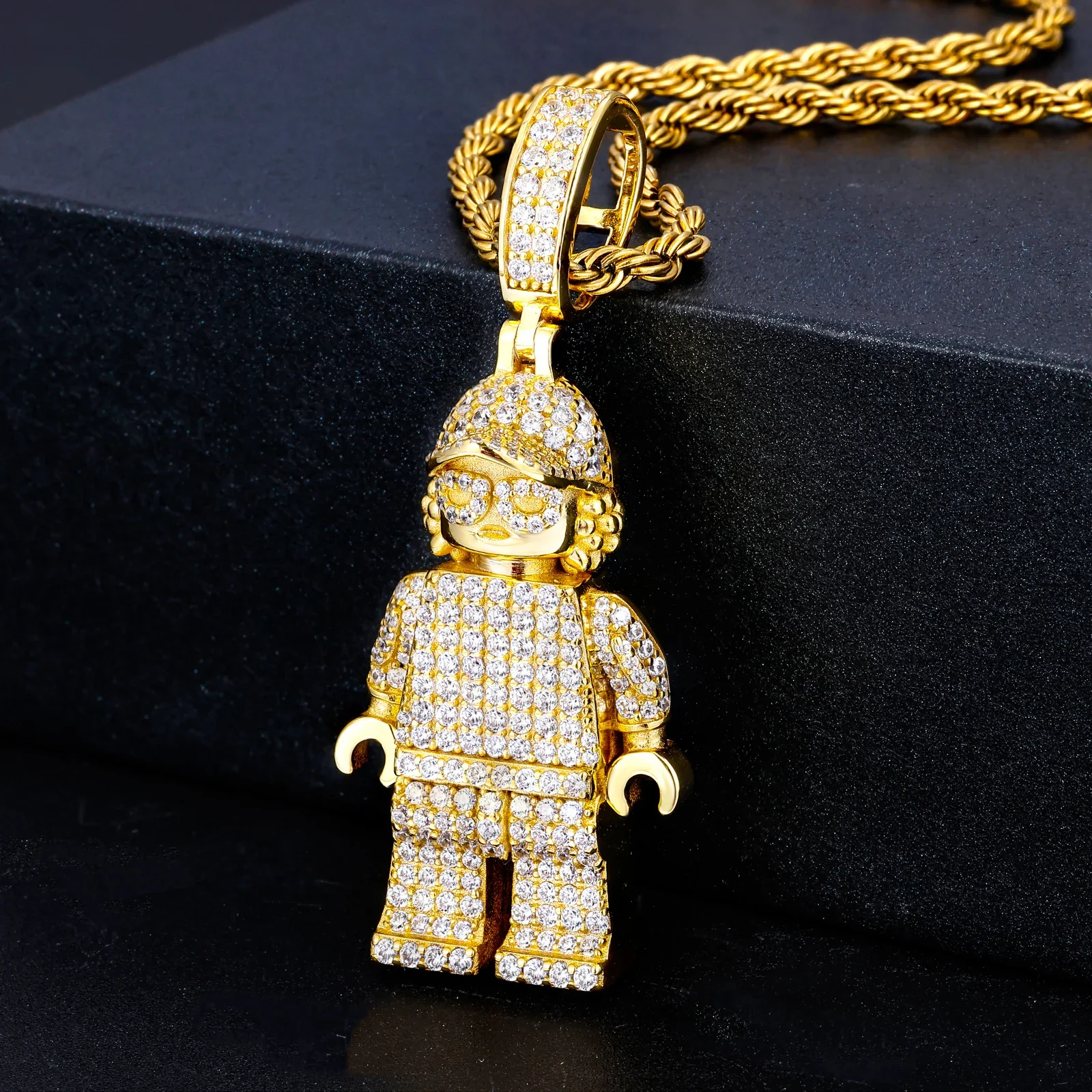 MOISSANITE DIAMOND BLOCK RAPPER PENDANT IN STERLING SILVER - Image 4