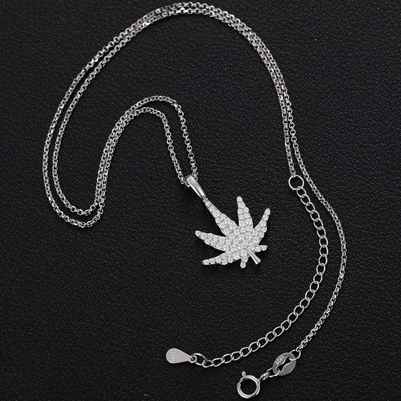 MOISSANITE DIAMOND CANNABIS WEED LEAF PENDANT IN STERLING SILVER - Image 3