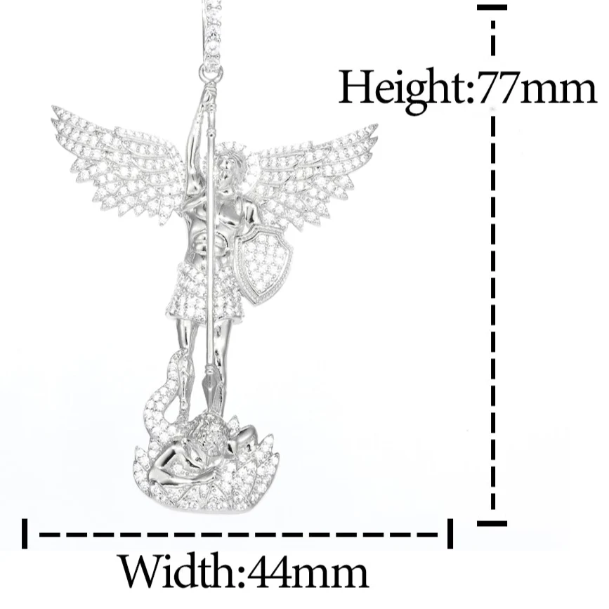 MOISSANITE DIAMOND CHASTISEMENT ANGEL PENDANT WITH CROSS BAIL IN STERLING SILVER - Image 6