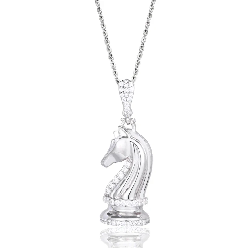 MOISSANITE DIAMOND CHESS KNIGHT HORSE PENDANT IN STERLING SILVER - Image 5