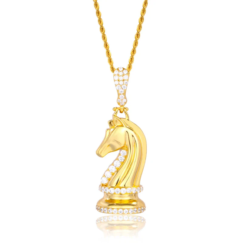 MOISSANITE DIAMOND CHESS KNIGHT HORSE PENDANT IN STERLING SILVER - Image 6