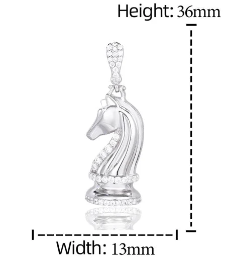 MOISSANITE DIAMOND CHESS KNIGHT HORSE PENDANT IN STERLING SILVER - Image 7