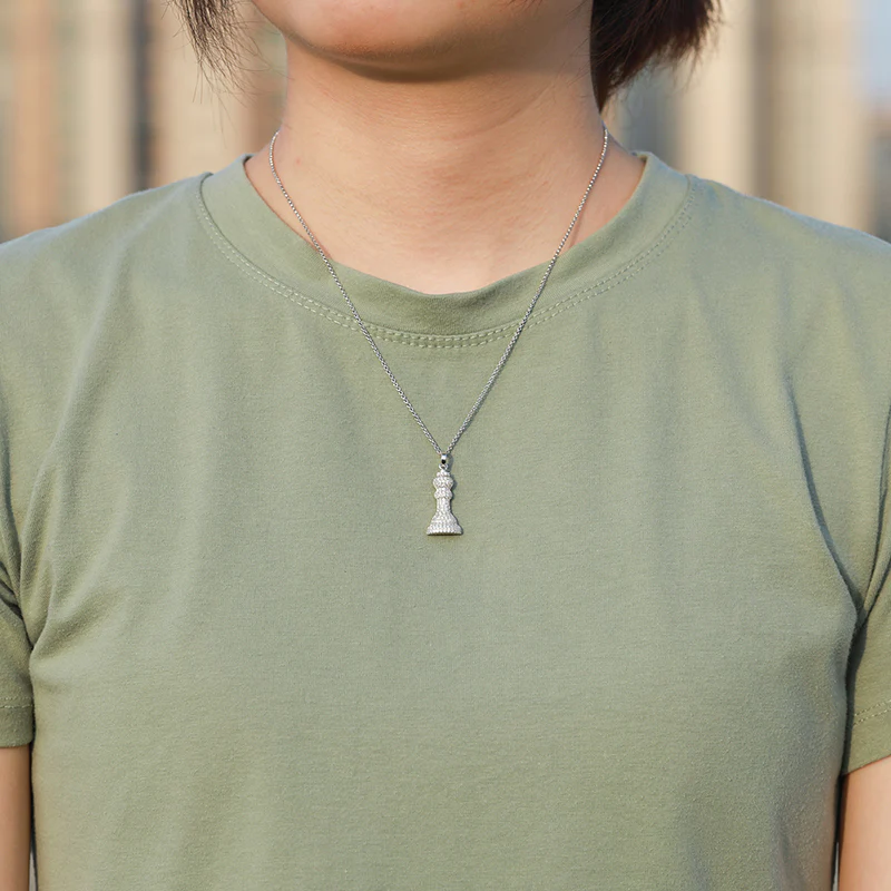 MOISSANITE DIAMOND CHESS PENDANT NECKLACE IN STERLING SILVER - Image 3