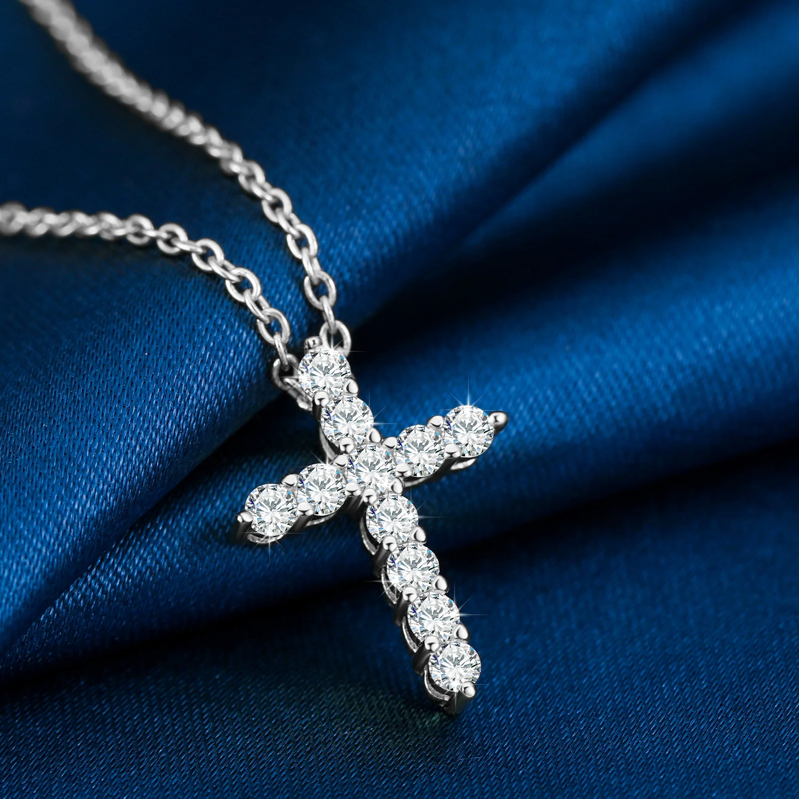 MOISSANITE CLASSIC RADIANT CROSS PENDANT NECKLACE IN STERLING SILVER - Image 2