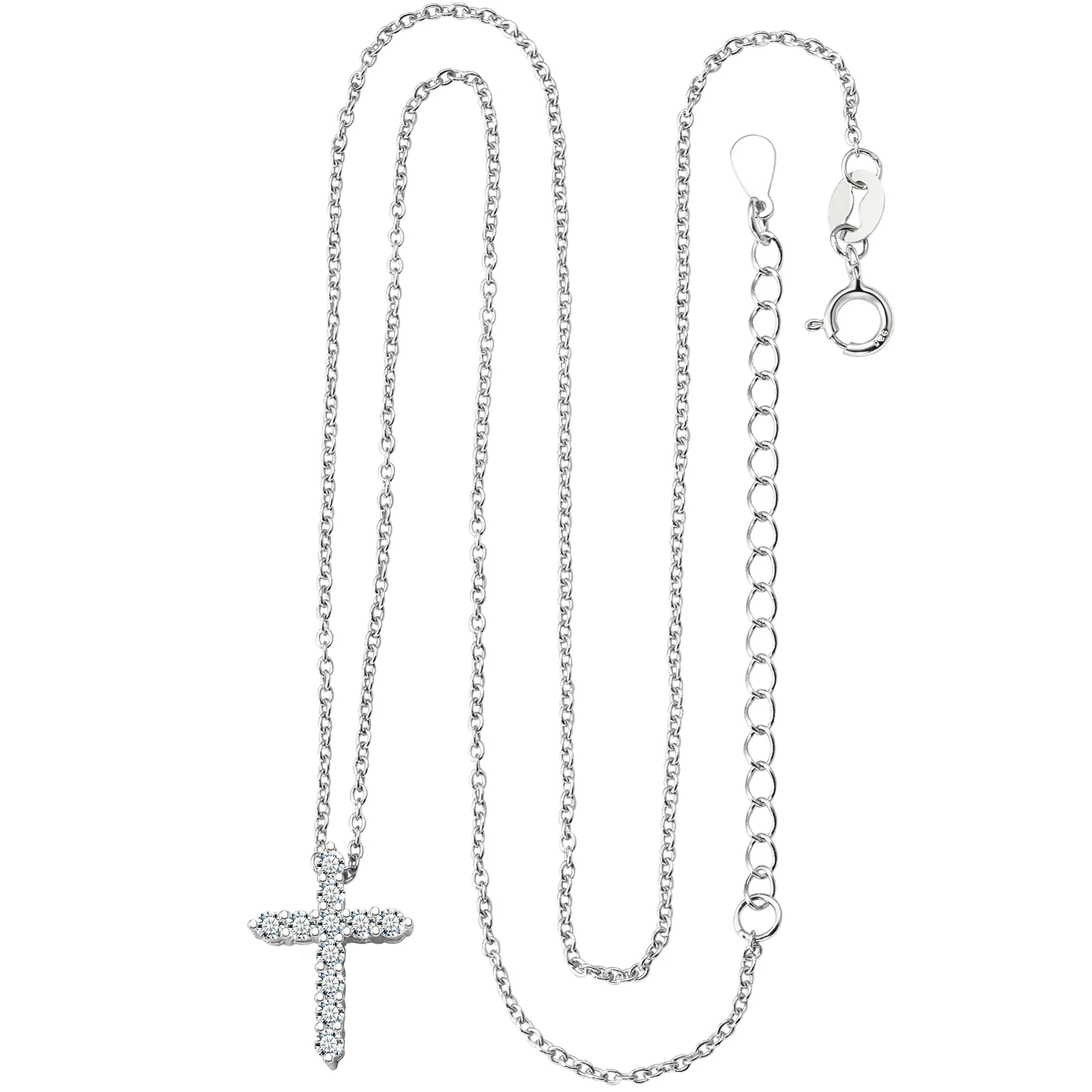 MOISSANITE CLASSIC RADIANT CROSS PENDANT NECKLACE IN STERLING SILVER - Image 3