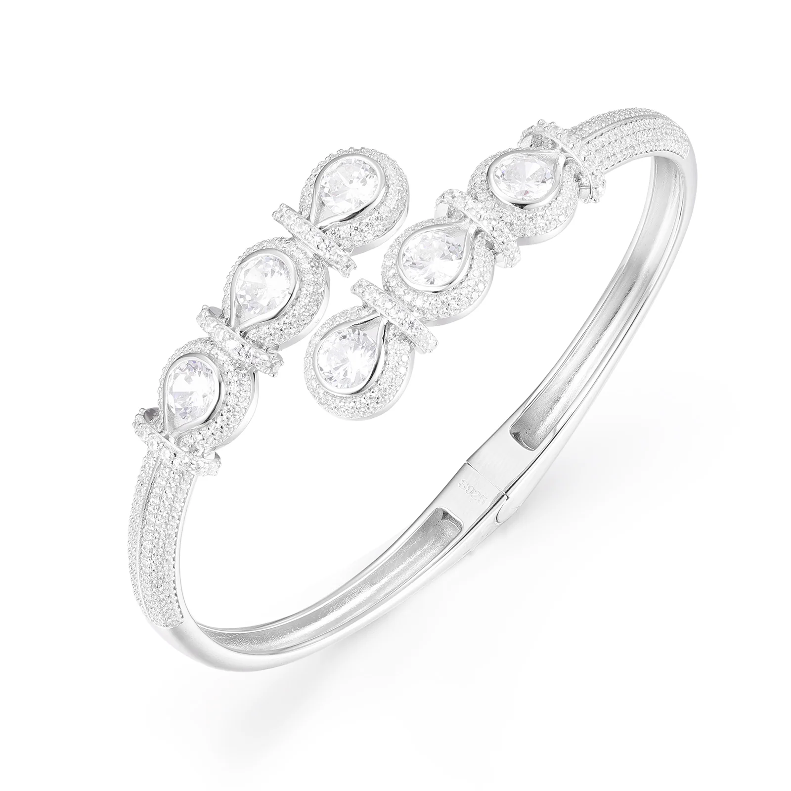 MOISSANITE DIAMOND CLUSTERED STAR RIBBON BANGLE BRACELET IN STERLING SILVER - Image 5