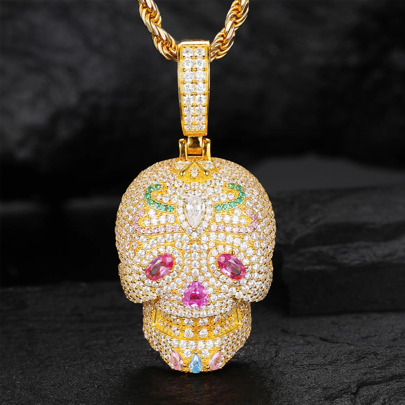 MOISSANITE DIAMOND COLORED CZ GHOST RIDER PENDANT IN STERLING SILVER