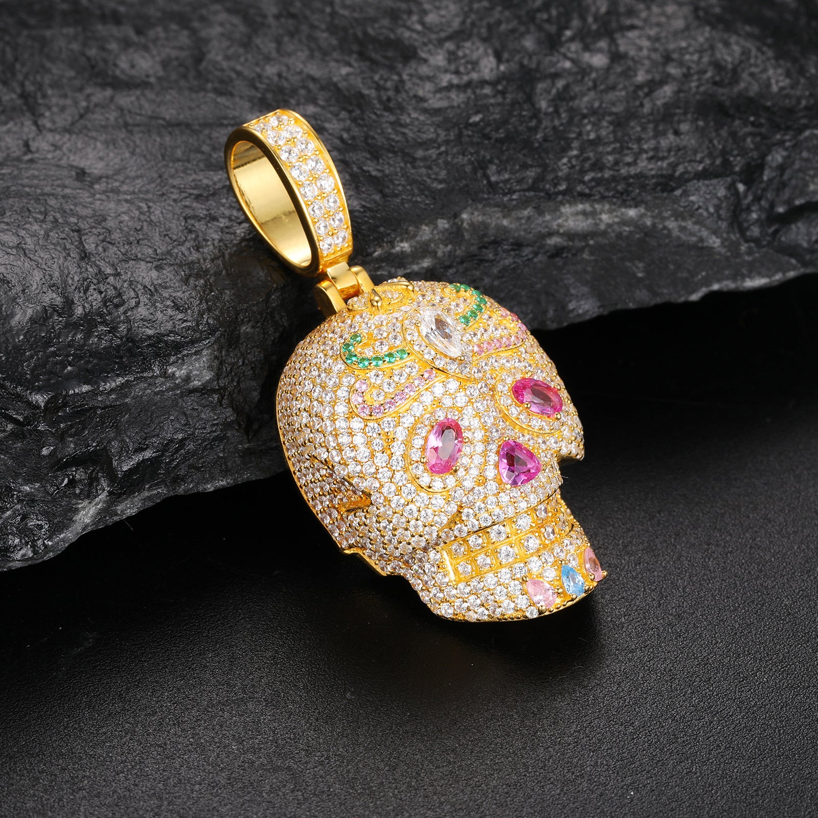 MOISSANITE DIAMOND COLORED CZ GHOST RIDER PENDANT IN STERLING SILVER - Image 4