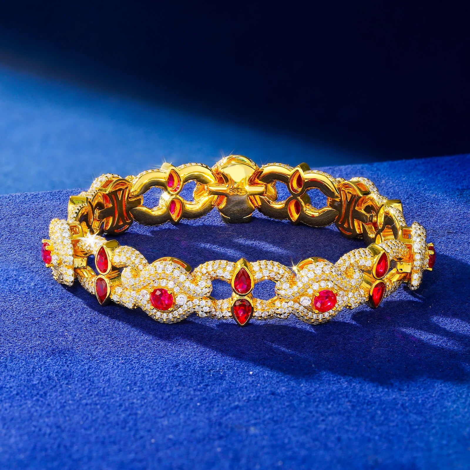 MOISSANITE DIAMOND CRIMSON HALO EVIL EYE BRACELET IN STERLING SILVER - Image 2