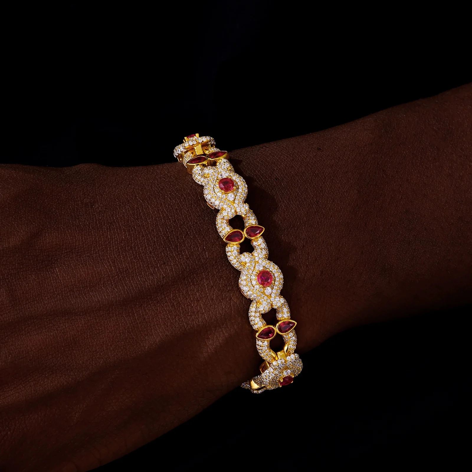 MOISSANITE DIAMOND CRIMSON HALO EVIL EYE BRACELET IN STERLING SILVER - Image 3