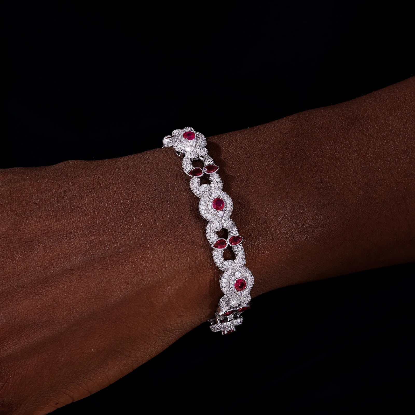 MOISSANITE DIAMOND CRIMSON HALO EVIL EYE BRACELET IN STERLING SILVER - Image 4