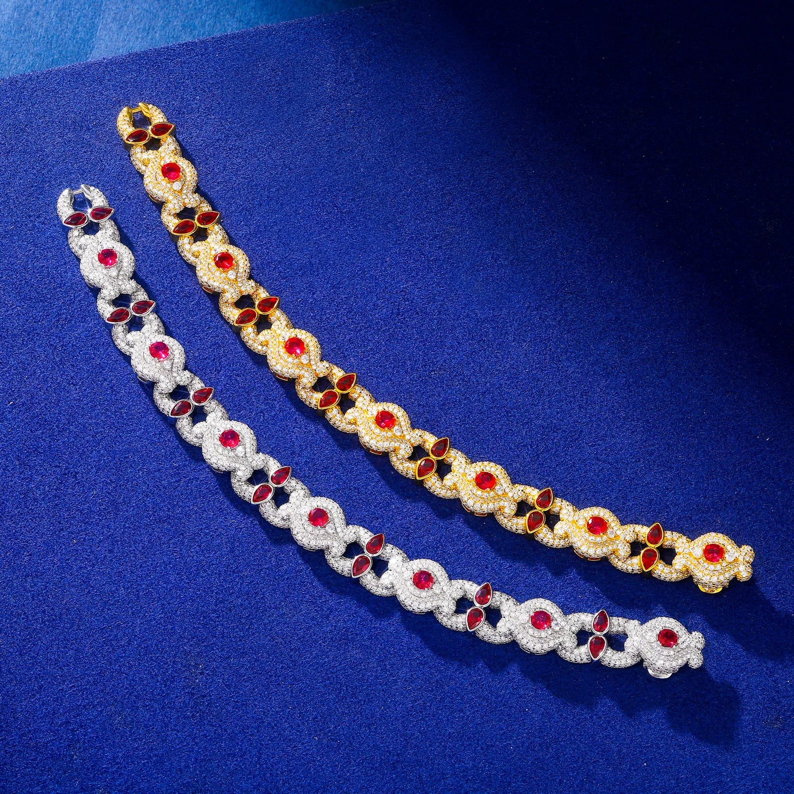 MOISSANITE DIAMOND CRIMSON HALO EVIL EYE BRACELET IN STERLING SILVER - Image 5