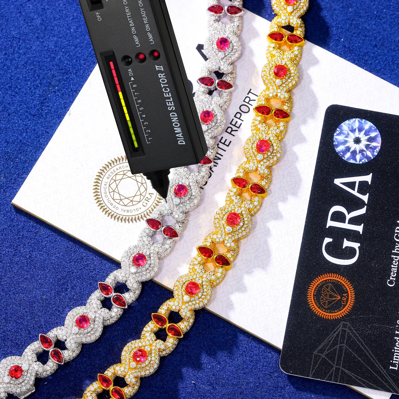 MOISSANITE DIAMOND CRIMSON HALO EVIL EYE BRACELET IN STERLING SILVER - Image 6