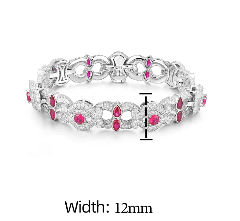 MOISSANITE DIAMOND CRIMSON HALO EVIL EYE BRACELET IN STERLING SILVER - Image 7