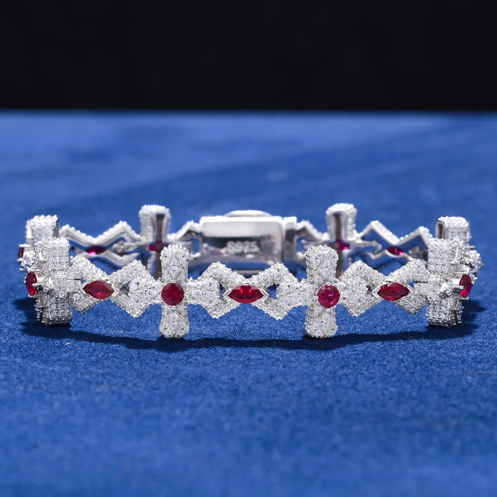 MOISSANITE DIAMOND CRIMSON SOVEREIGN CROSS BRACELET IN STERLING SILVER - Image 2