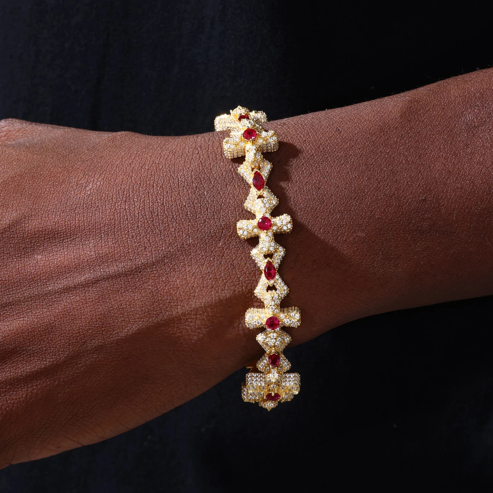 MOISSANITE DIAMOND CRIMSON SOVEREIGN CROSS BRACELET IN STERLING SILVER - Image 3