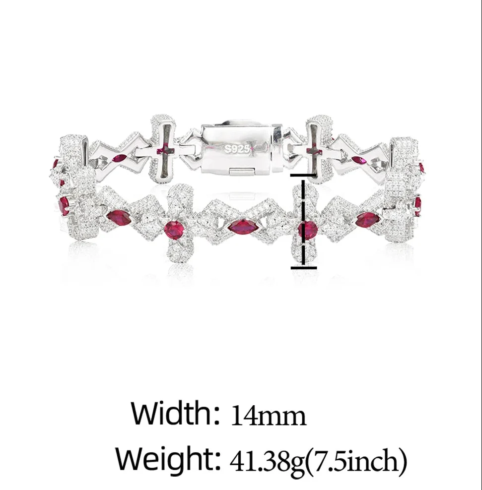 MOISSANITE DIAMOND CRIMSON SOVEREIGN CROSS BRACELET IN STERLING SILVER - Image 7