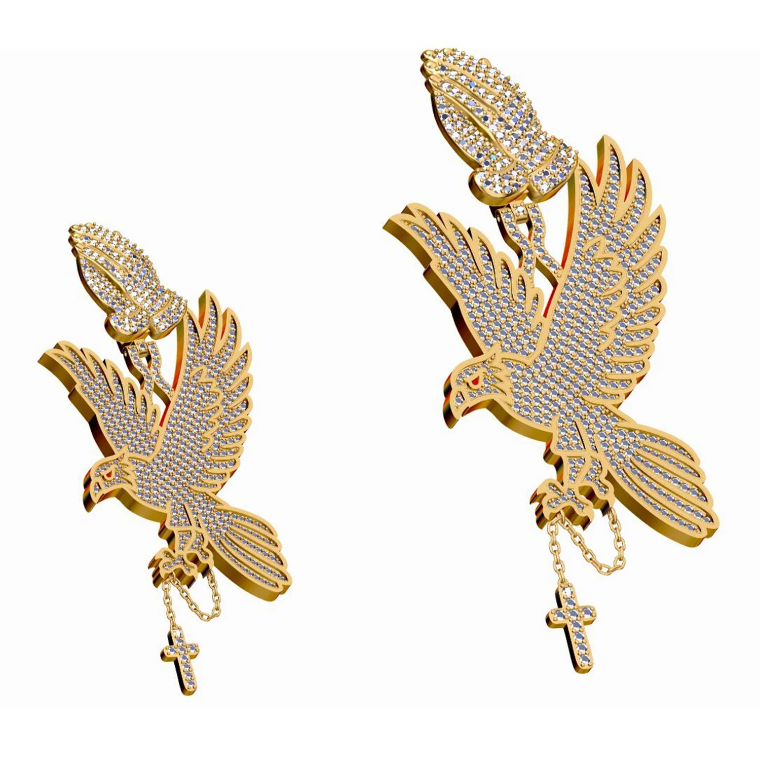 MOISSANITE DIAMOND CROSS PRAY HAND CHARM EAGLE PENDANT IN STERLING SILVER - Image 2