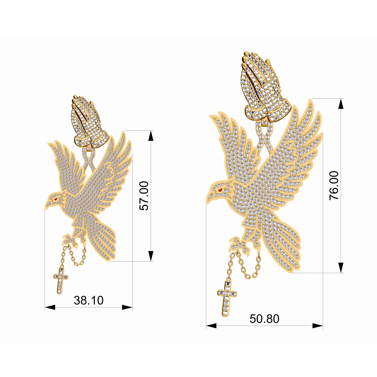 MOISSANITE DIAMOND CROSS PRAY HAND CHARM EAGLE PENDANT IN STERLING SILVER - Image 3