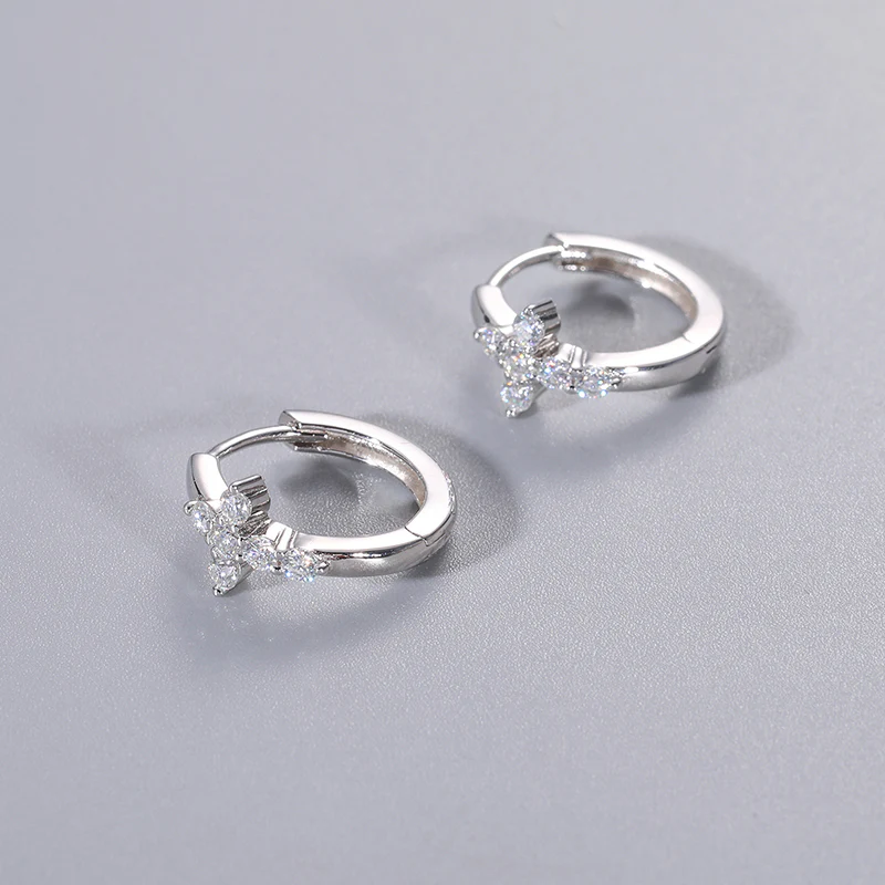 MOISSANITE DIAMOND CROSS HOOP EARRINGS IN STERLING SILVER - Image 3