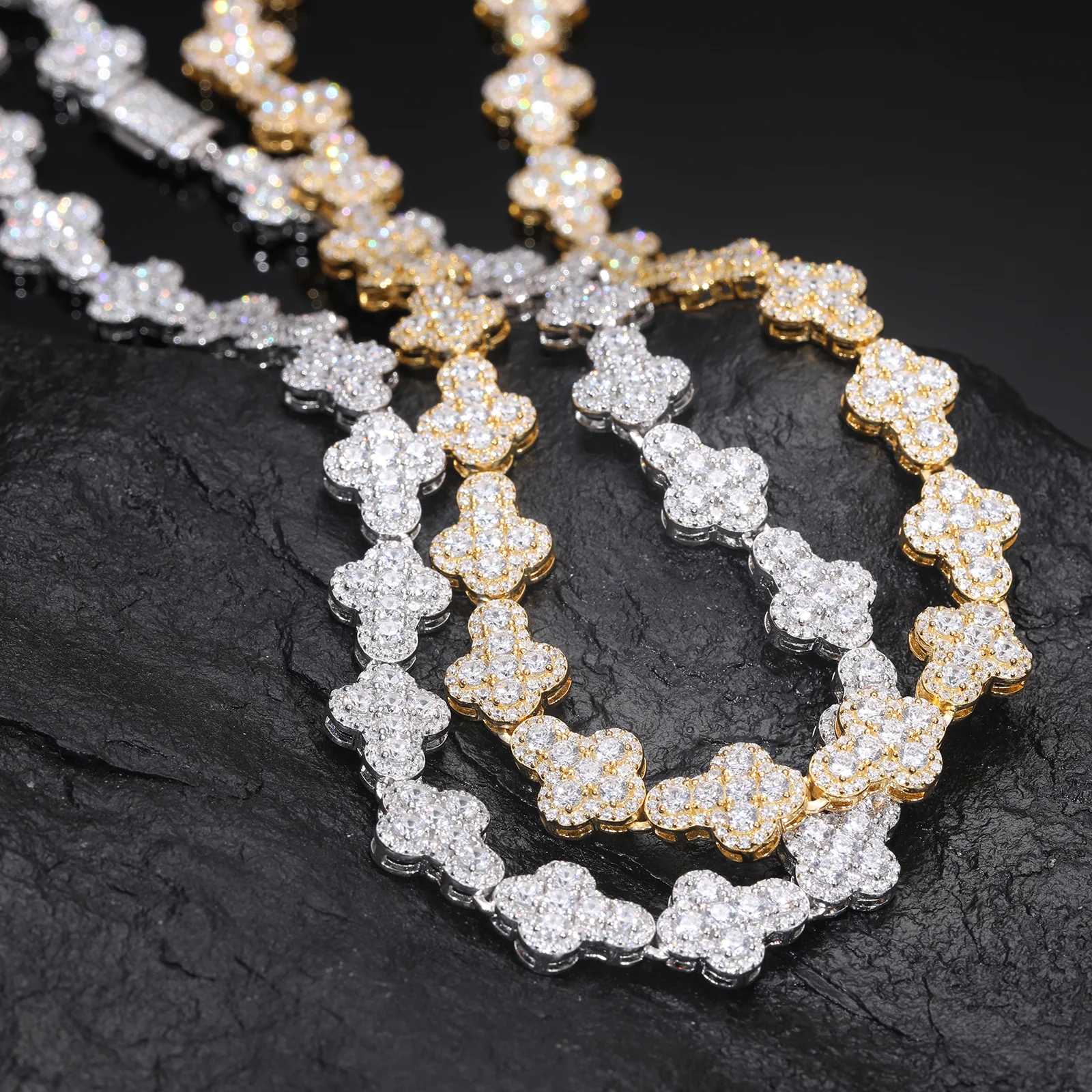 MOISSANITE DIAMOND CROSS LINK NECKLACE OR BRACELET IN STERLING SILVER - Image 3