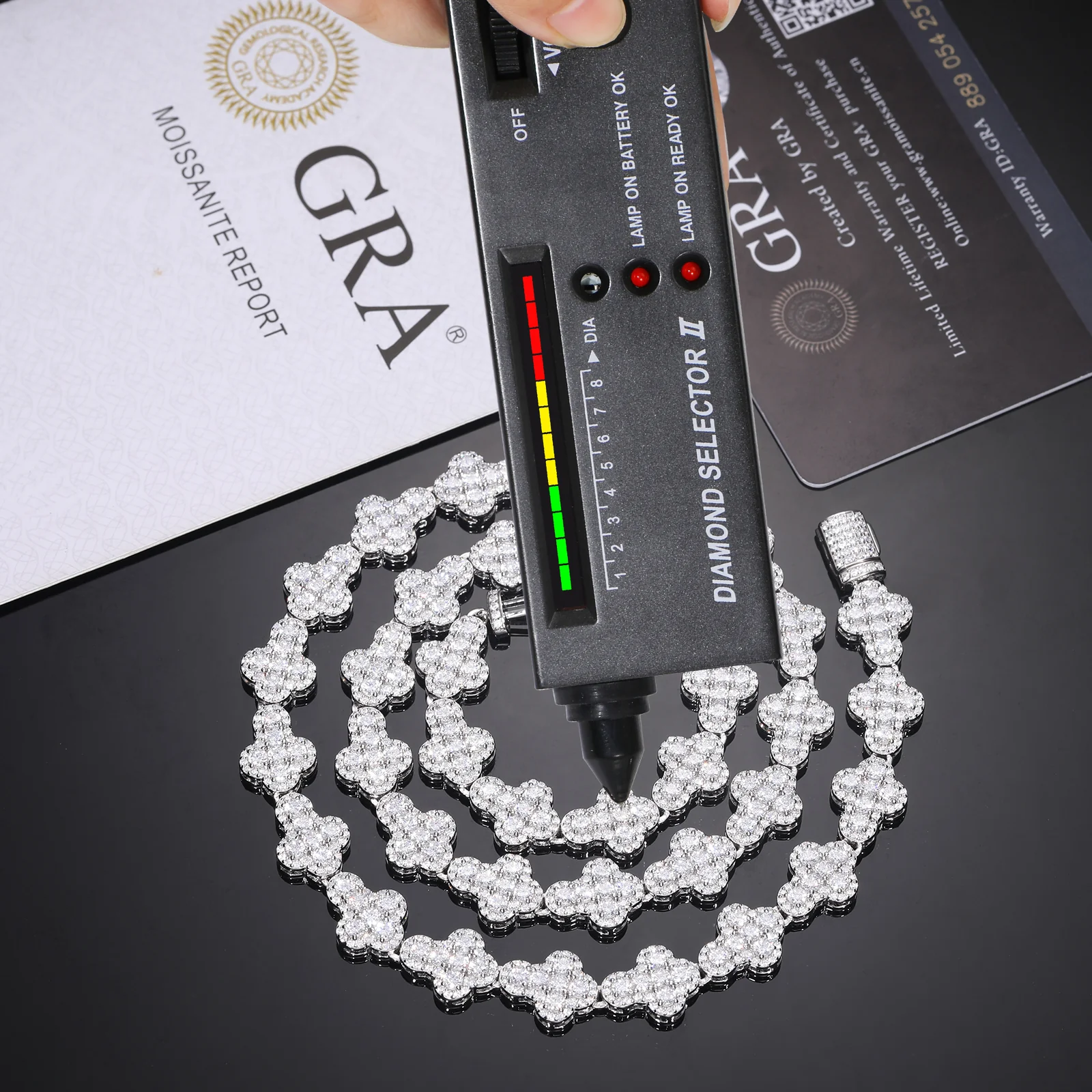 MOISSANITE DIAMOND CROSS LINK NECKLACE OR BRACELET IN STERLING SILVER - Image 4