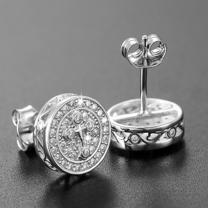 MOISSANITE DIAMOND CROSS PATTERN GEOMETRIC STUD EARRINGS IN STERLING SILVER - Image 3