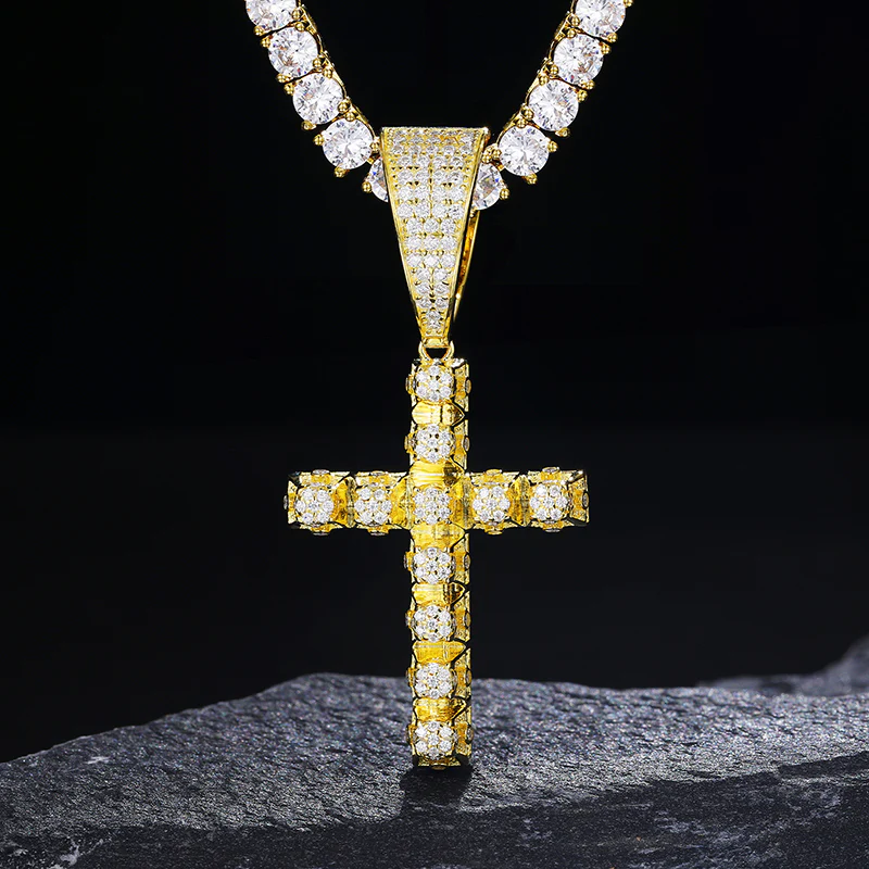 MOISSANITE DIAMOND FLOWER CROSS PENDANT NECKLACE IN STERLING SILVER - Image 2