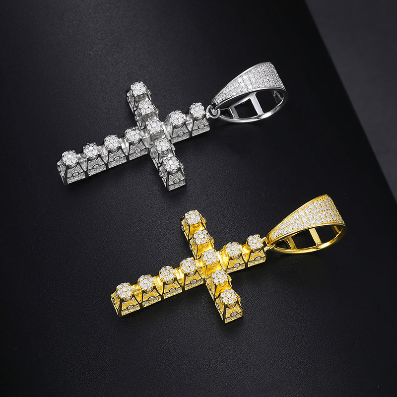 MOISSANITE DIAMOND FLOWER CROSS PENDANT NECKLACE IN STERLING SILVER - Image 3