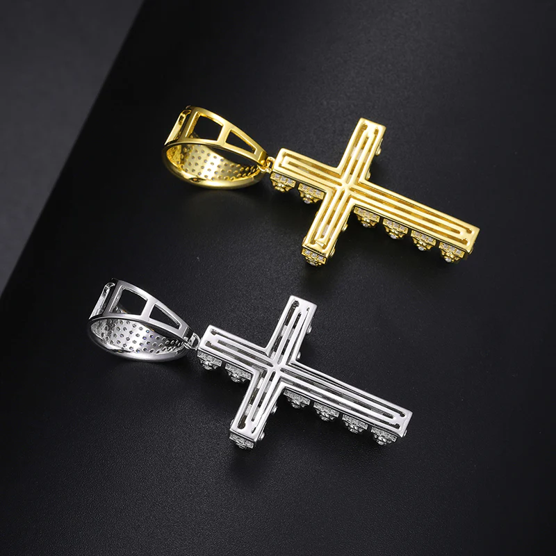 MOISSANITE DIAMOND FLOWER CROSS PENDANT NECKLACE IN STERLING SILVER - Image 4
