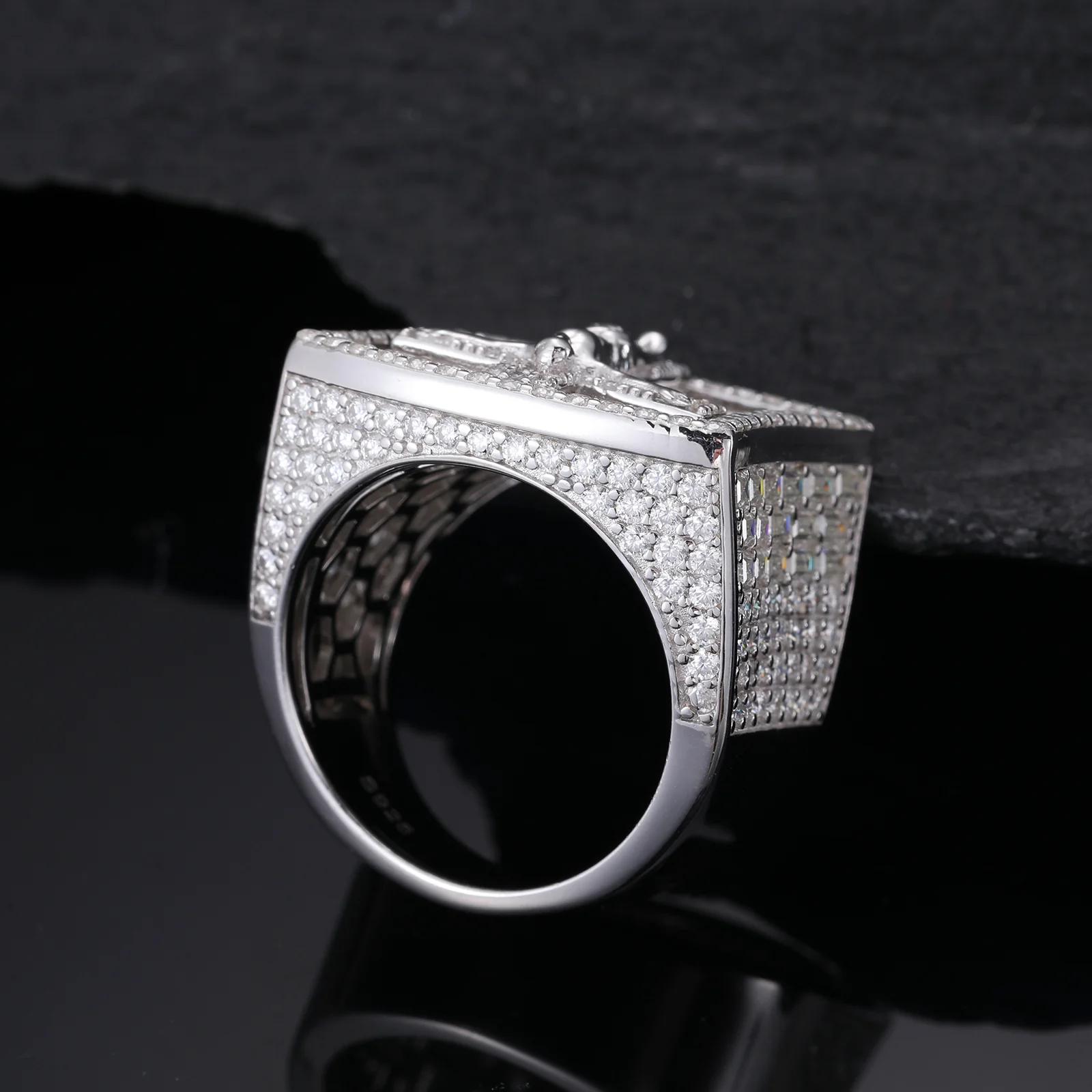 MOISSANITE DIAMOND CRUCIFIXION JESUS STAMP RING IN STERLING SILVER - Image 6