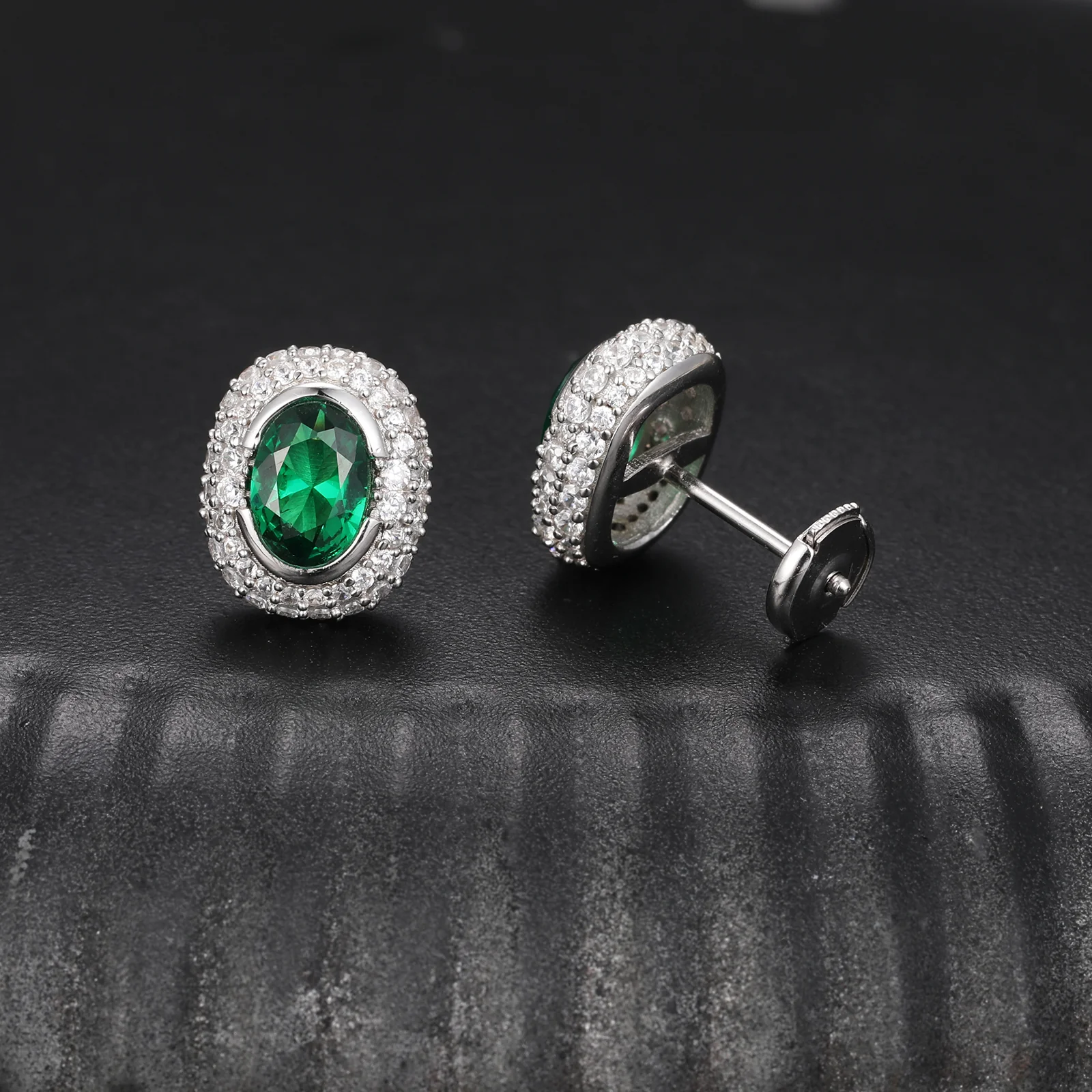 MOISSANITE DIAMOND OVAL CUT CZ STUD EARRINGS IN STERLING SILVER - Image 3