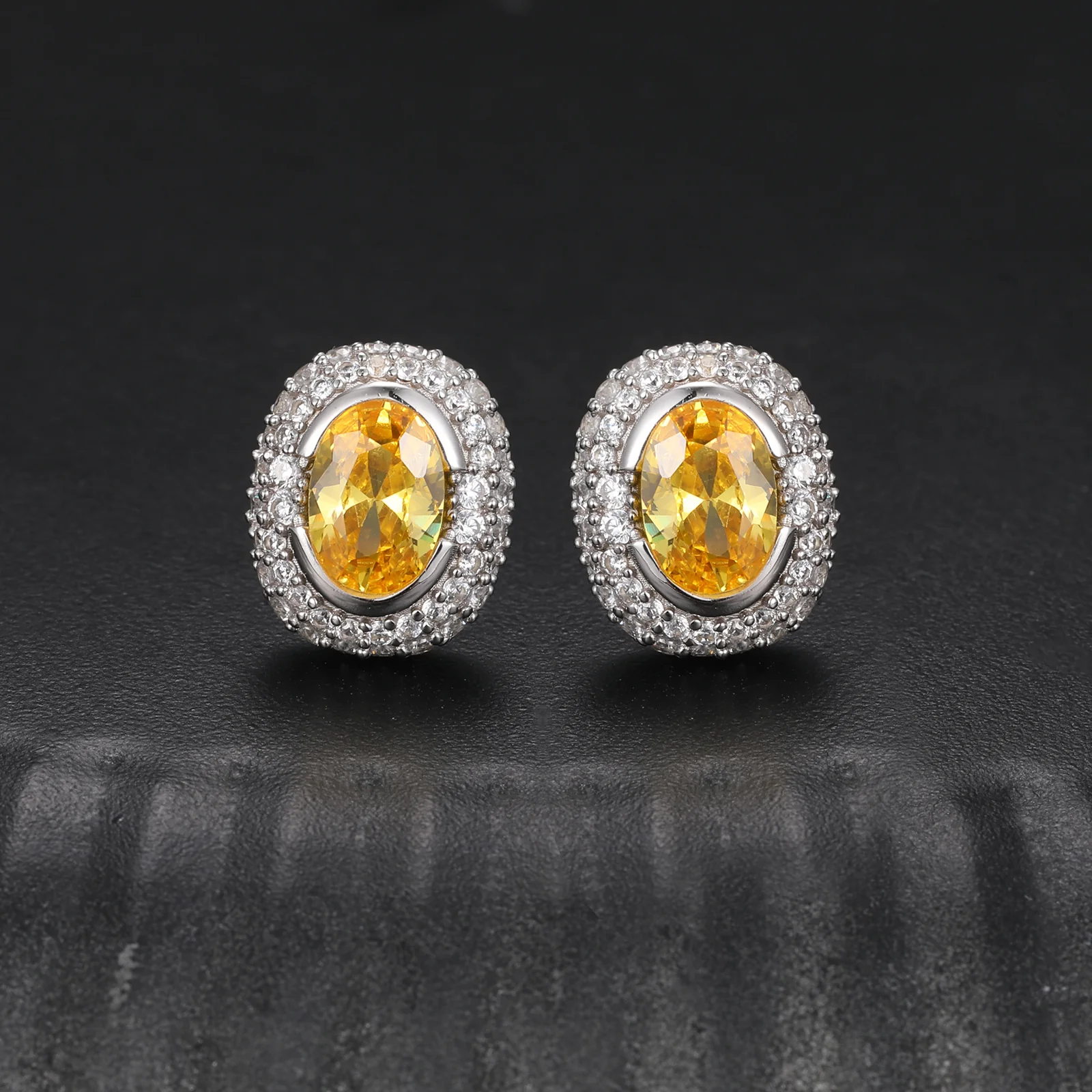 MOISSANITE DIAMOND OVAL CUT CZ STUD EARRINGS IN STERLING SILVER - Image 4