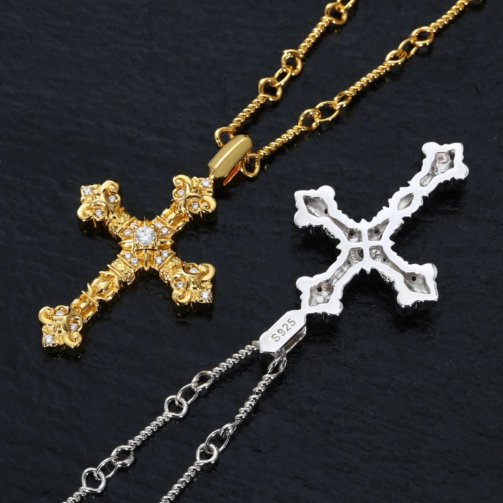 MOISSANITE DIAMOND CROSS CRUX GEMMATA PENDANT IN STERLING SILVER - Image 2