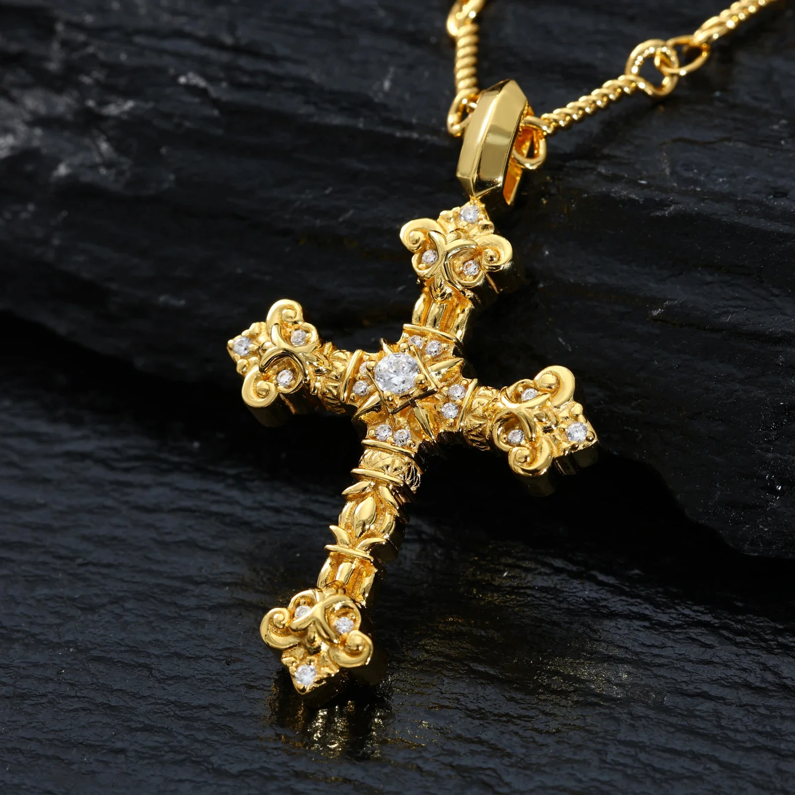 MOISSANITE DIAMOND CROSS CRUX GEMMATA PENDANT IN STERLING SILVER - Image 3