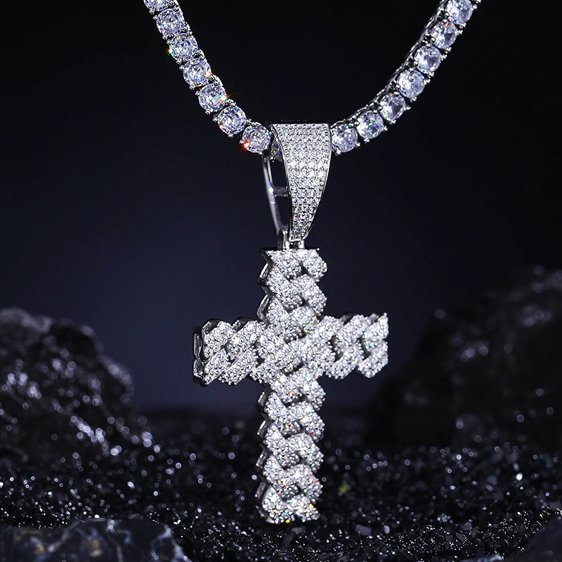 MOISSANITE DIAMOND CUBAN CROSS PENDANT IN STERLING SILVER - Image 2