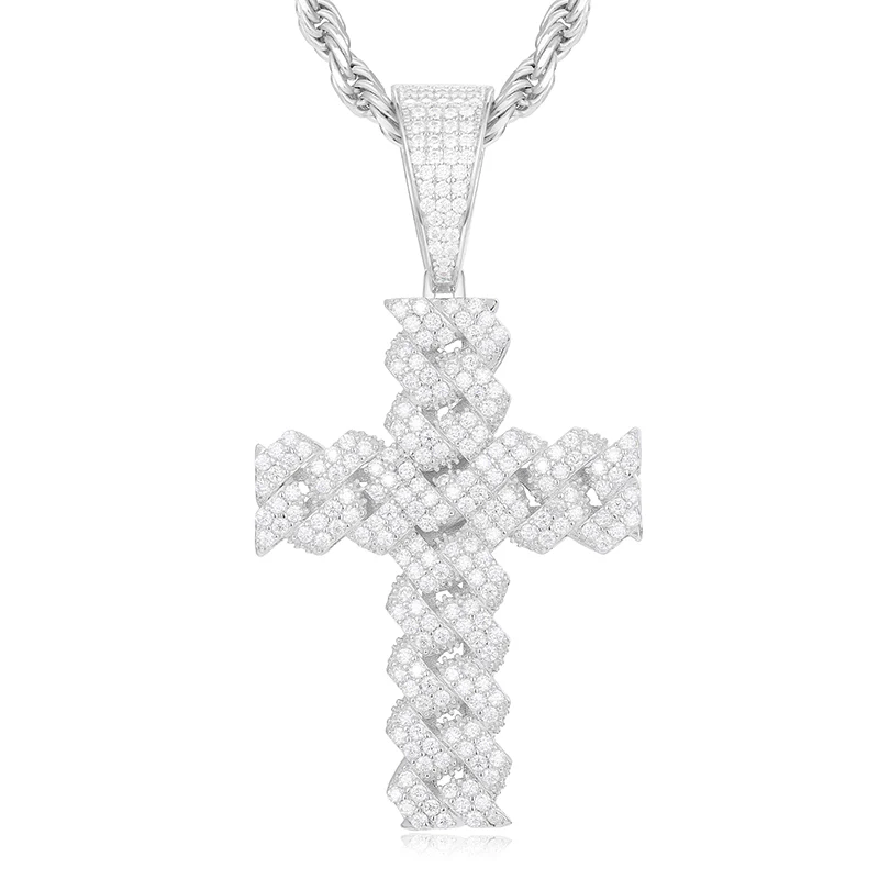 MOISSANITE DIAMOND CUBAN CROSS PENDANT IN STERLING SILVER - Image 6