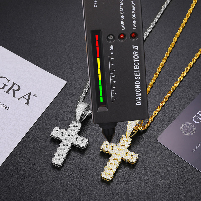 MOISSANITE DIAMOND CUBAN CROSS PENDANT IN STERLING SILVER - Image 7