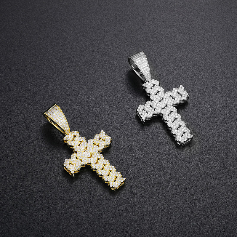 MOISSANITE DIAMOND CUBAN CROSS PENDANT IN STERLING SILVER - Image 3