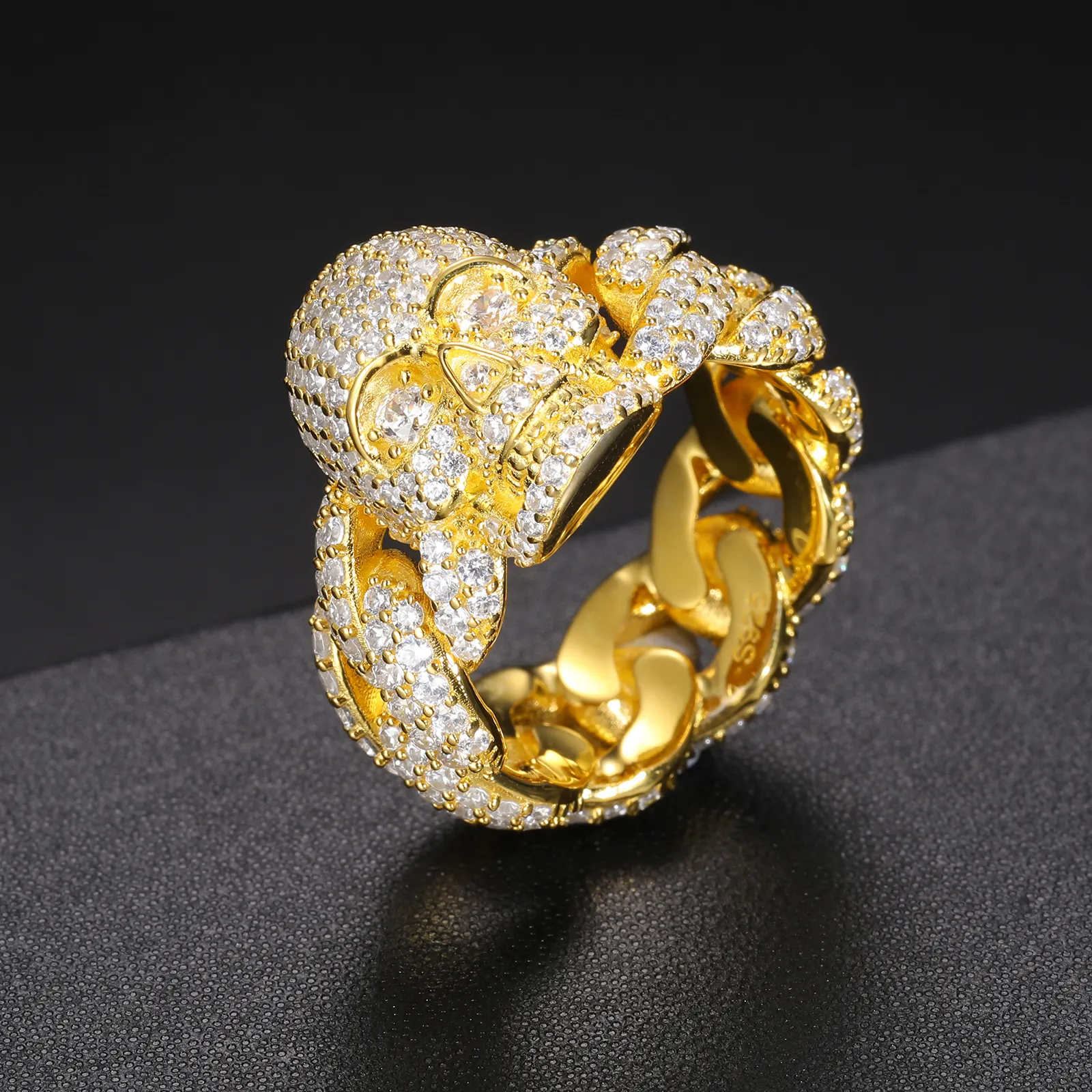 MOISSANITE DIAMOND CUBAN SKULL RING IN STERLING SILVER - Image 3