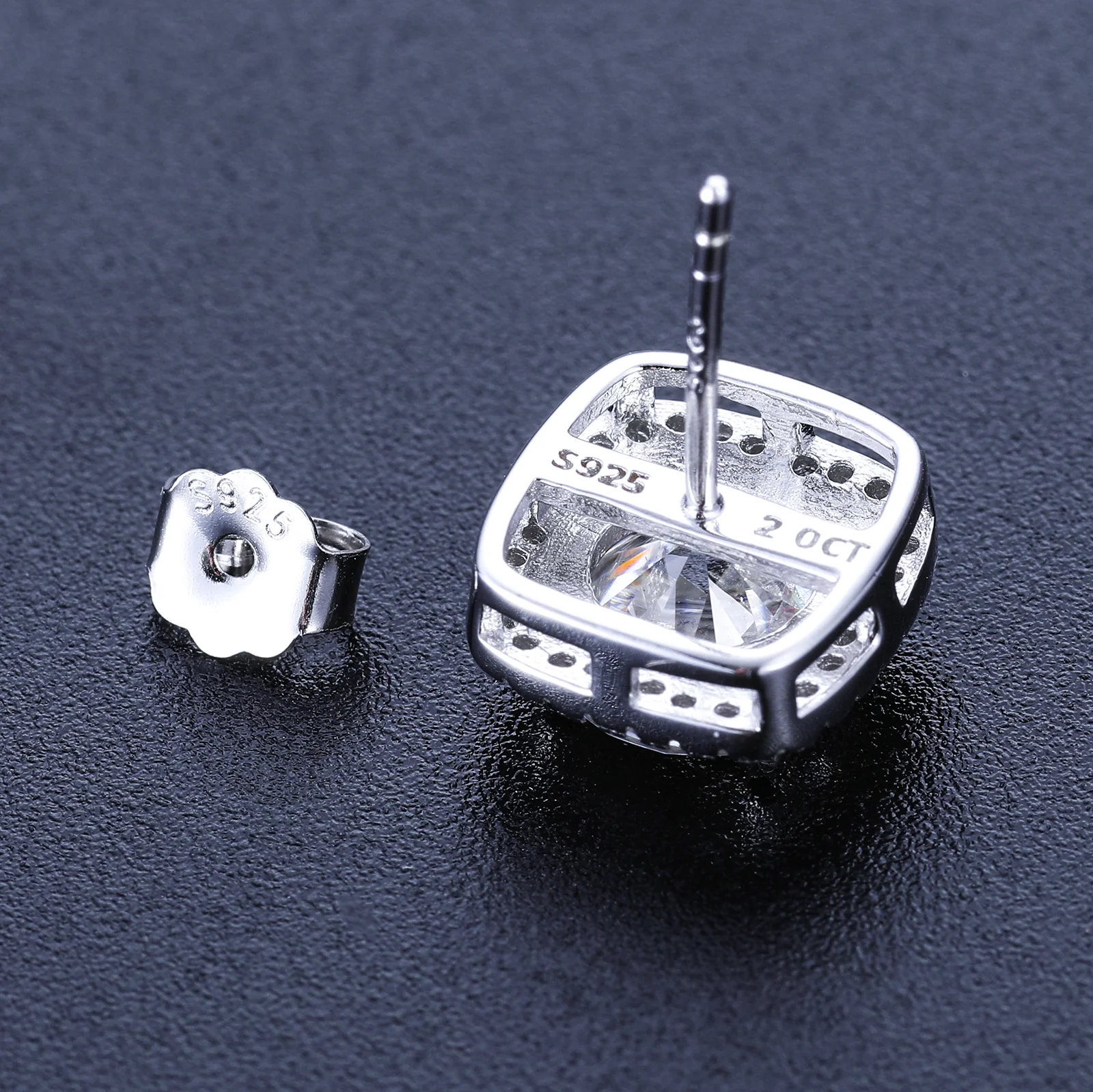 MOISSANITE DIAMOND CUBE HALO STUD EARRINGS IN STERLING SILVER - Image 4