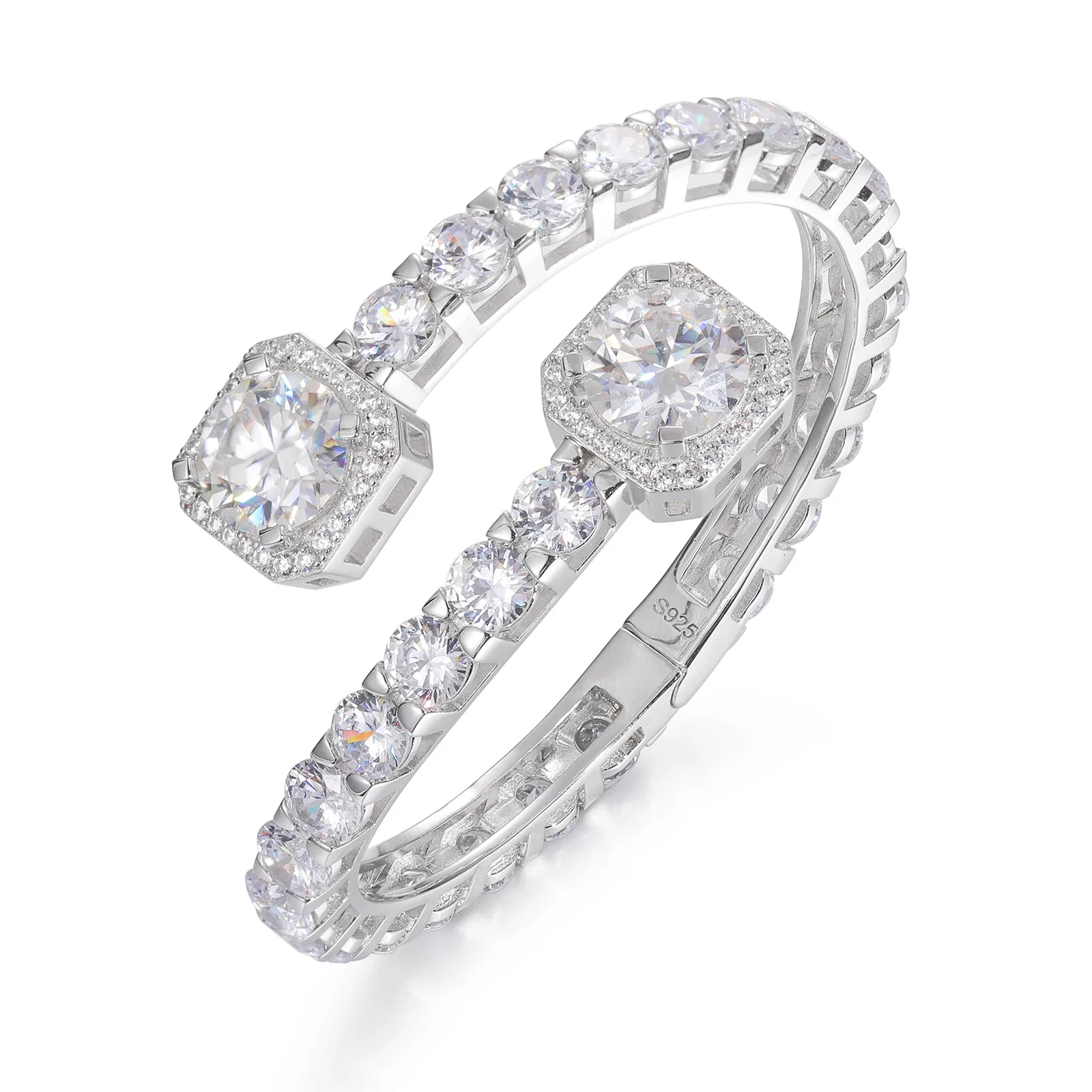 MOISSANITE DIAMOND CUFF BANGLE BRACELET IN STERLING SILVER - Image 2