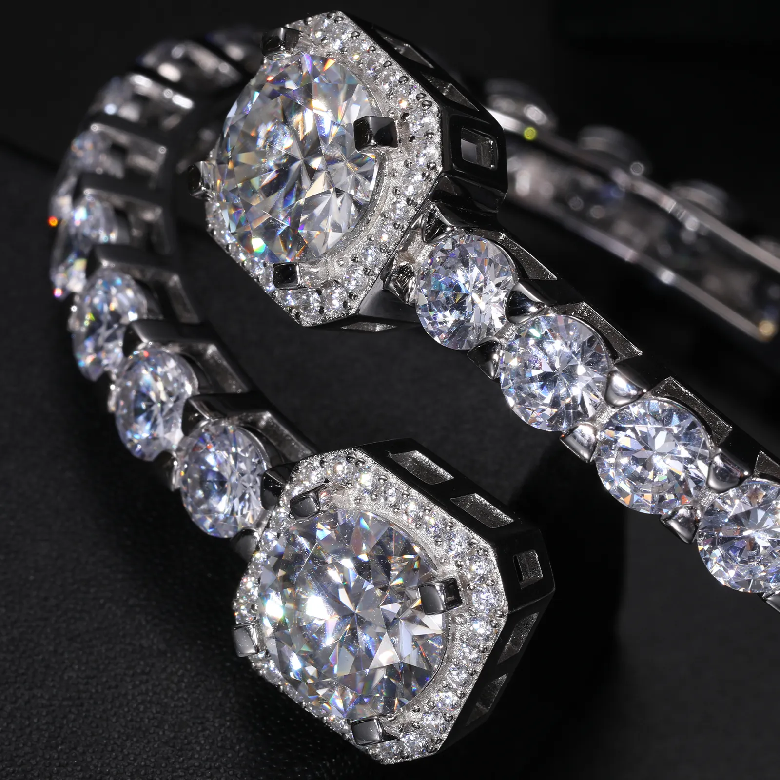 MOISSANITE DIAMOND CUFF BANGLE BRACELET IN STERLING SILVER - Image 3