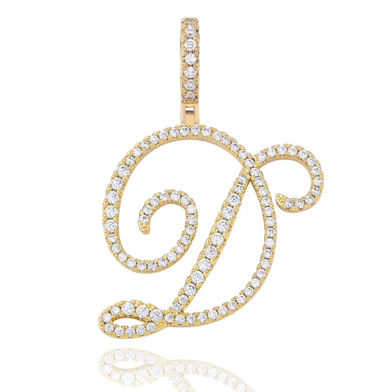 MOISSANITE DIAMOND CURSIVE INITIAL LETTER CHARM PENDANT NECKLACE IN STERLING SILVER - Image 10