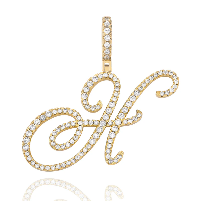 MOISSANITE DIAMOND CURSIVE INITIAL LETTER CHARM PENDANT NECKLACE IN STERLING SILVER - Image 16