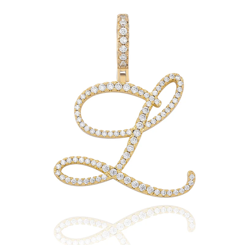 MOISSANITE DIAMOND CURSIVE INITIAL LETTER CHARM PENDANT NECKLACE IN STERLING SILVER - Image 20